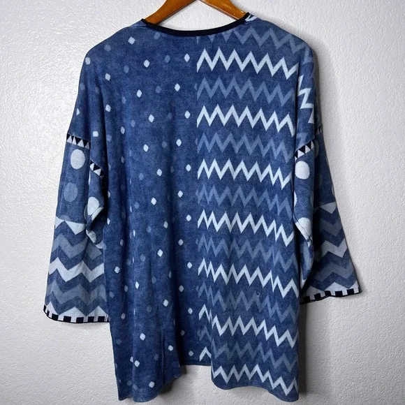 Gudrun Sjoden Indigo Dragonfly Organic Cotton Cardigan Blue Patterned Large NWT - Picture 4 of 9